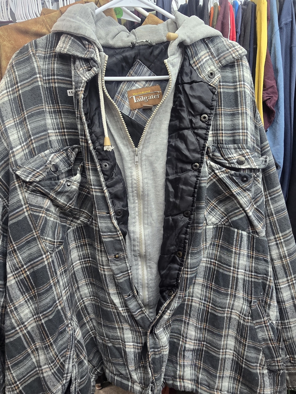Men's Gray The Haband Tailgater Plaid Hooded Flannel Jacket